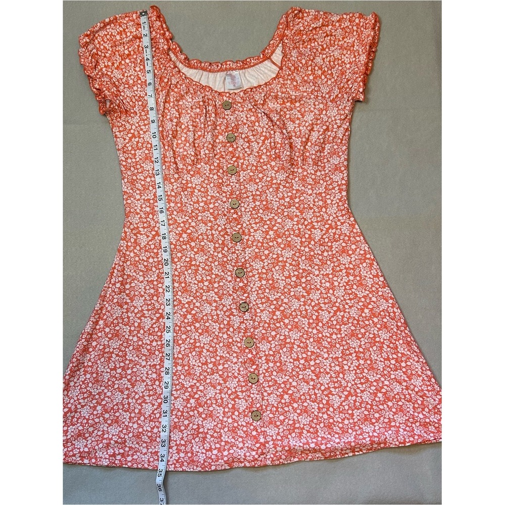 No Boundaries Coral Floral Button-Front Dress - Picture 4 of 5